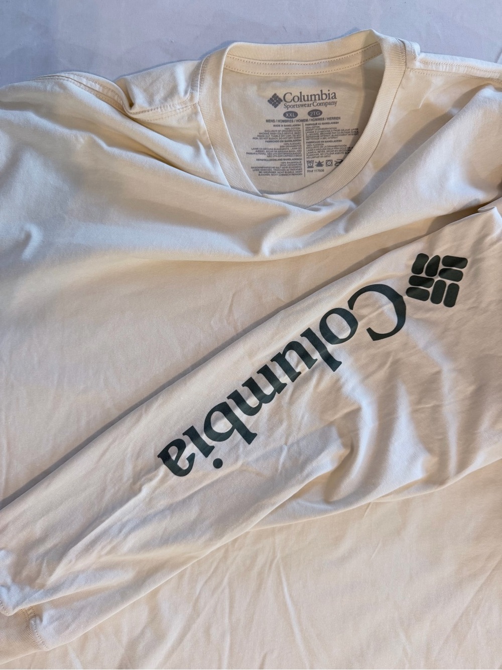 Columbia Men's 2XLT Beige Crew Neck Long Sleeve Cotton Knit Logo T-Shirt - Picture 4 of 6